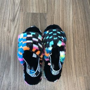 UGG Fluff Yeah checkerboard sheepskin platform slingback slipper Slide Sandals